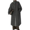 imagechouyatou Womens Winter Dressy Single Breasted Turn Down Collar Maxi Long Wool Coat Trench CoatGrey