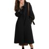 imagechouyatou Womens Winter Single Breasted Wool Coat Turn Down Collar Business Casual Long Winter Trench CoatBlack