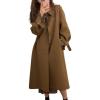 imagechouyatou Womens Winter Single Breasted Wool Coat Turn Down Collar Business Casual Long Winter Trench CoatKhaki