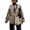 imagechouyatou Womens Winter Wool Jacket Contrast Color Business Casual Oversized Winter Wool Coat with BeltLight Khaki