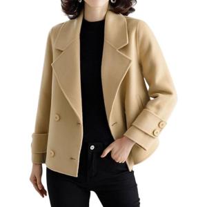 imagechouyatou Womens Casual Business Wool Blend Trench Coat Loose Double Breasted Dressy Blazer Pea CoatLight Brown