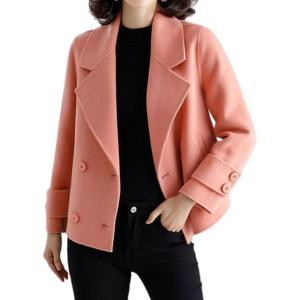 imagechouyatou Womens Casual Business Wool Blend Trench Coat Loose Double Breasted Dressy Blazer Pea CoatPink