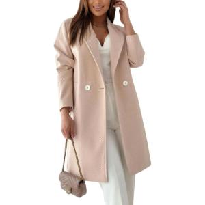 imagechouyatou Womens Elegant Double Breasted Midi Long Wool Pea Coat Work Dressy Casual Winter Trench CoatLight Khaki