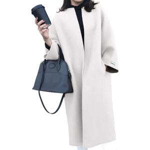 imagechouyatou Womens Elegant Office Oversized Open Front Wool Blend Mid Long Coat Overcoat One Size BeigeBeige