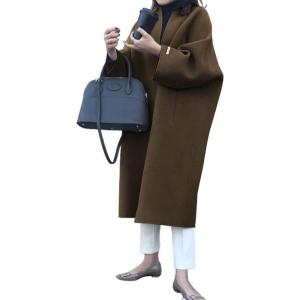 imagechouyatou Womens Elegant Office Oversized Open Front Wool Blend Mid Long Coat Overcoat One Size BeigeBrown