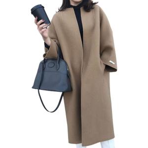 imagechouyatou Womens Elegant Office Oversized Open Front Wool Blend Mid Long Coat Overcoat One Size BeigeCamel