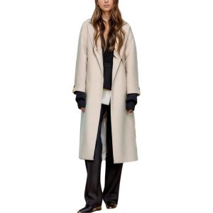 imagechouyatou Womens Winter Business Casual Wool Coat Notch Lapel Midi Long Winter Trench Coat with BeltBeige