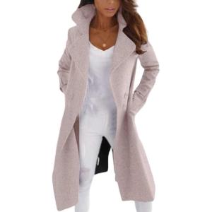 imagechouyatou Womens Winter Double Breasted Notch Lapel Wool Coat Business Casual Midi Long Wool Blend OvercoatDusty Pink