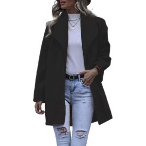 imagechouyatou Womens Winter Elegant Shawl Collar Wool Coat Formal Work Mid Long Wool Trench CoatBlack