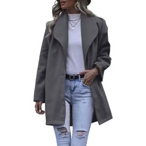 imagechouyatou Womens Winter Elegant Shawl Collar Wool Coat Formal Work Mid Long Wool Trench CoatDark Grey