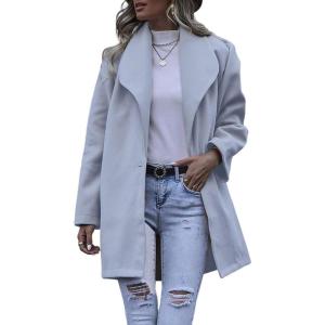 imagechouyatou Womens Winter Elegant Shawl Collar Wool Coat Formal Work Mid Long Wool Trench CoatLight Blue