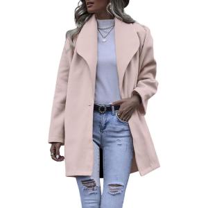 imagechouyatou Womens Winter Elegant Shawl Collar Wool Coat Formal Work Mid Long Wool Trench CoatLight Khaki