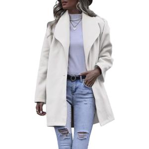 imagechouyatou Womens Winter Elegant Shawl Collar Wool Coat Formal Work Mid Long Wool Trench CoatOffwhite