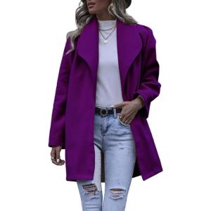 imagechouyatou Womens Winter Elegant Shawl Collar Wool Coat Formal Work Mid Long Wool Trench CoatPurple