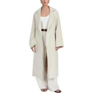 imagechouyatou Womens Winter Open Front Wool Coat Business Casual Midi Long Winter Trench Coat with BeltBeige