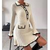 imagechouyatou CHOUAYTOU Womens Fall Polo Collared Ribbed Knit Sweater Dress Color Block Button Down Mini DressBeige