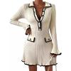 imagechouyatou CHOUAYTOU Womens Fall Polo Collared Ribbed Knit Sweater Dress Color Block Button Down Mini DressBeige