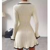 imagechouyatou CHOUAYTOU Womens Fall Polo Collared Ribbed Knit Sweater Dress Color Block Button Down Mini DressBeige