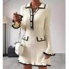 imagechouyatou CHOUAYTOU Womens Fall Polo Collared Ribbed Knit Sweater Dress Color Block Button Down Mini DressBeige