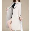 imagechouyatou Women Fall Winter Double Face Wool Blend Overcoat Notched Collar Wrap Midi Trench Coat with BeltBeige