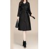 imagechouyatou Women Fall Winter Double Face Wool Blend Overcoat Notched Collar Wrap Midi Trench Coat with BeltBlack
