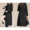 imagechouyatou Women Fall Winter Double Face Wool Blend Overcoat Notched Collar Wrap Midi Trench Coat with BeltBlack