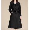 imagechouyatou Women Fall Winter Double Face Wool Blend Overcoat Notched Collar Wrap Midi Trench Coat with BeltBlack