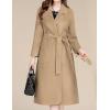 imagechouyatou Women Fall Winter Double Face Wool Blend Overcoat Notched Collar Wrap Midi Trench Coat with BeltBrown