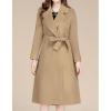 imagechouyatou Women Fall Winter Double Face Wool Blend Overcoat Notched Collar Wrap Midi Trench Coat with BeltBrown