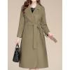 imagechouyatou Women Fall Winter Double Face Wool Blend Overcoat Notched Collar Wrap Midi Trench Coat with BeltOlive Green