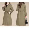 imagechouyatou Women Fall Winter Double Face Wool Blend Overcoat Notched Collar Wrap Midi Trench Coat with BeltOlive Green
