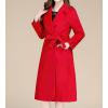 imagechouyatou Women Fall Winter Double Face Wool Blend Overcoat Notched Collar Wrap Midi Trench Coat with BeltRed