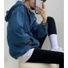 imagechouyatou Women Hooded 12 Button Down Pullover Denim Jacket Hoodie Boyfriend Casual Jean Sweatshirt TopDark Blue