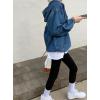 imagechouyatou Women Hooded 12 Button Down Pullover Denim Jacket Hoodie Boyfriend Casual Jean Sweatshirt TopDark Blue