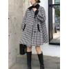 imagechouyatou Women Winter ALine Houndstooth Wool Coat Loose Cute Singe Breasted Midi Long Pea Coat OvercoatBlack