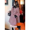 imagechouyatou Women Winter ALine Houndstooth Wool Coat Loose Cute Singe Breasted Midi Long Pea Coat OvercoatRed