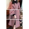 imagechouyatou Women Winter ALine Houndstooth Wool Coat Loose Cute Singe Breasted Midi Long Pea Coat OvercoatRed