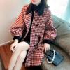 imagechouyatou Women Winter ALine Houndstooth Wool Coat Loose Cute Singe Breasted Midi Long Pea Coat OvercoatRed