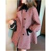 imagechouyatou Women Winter ALine Houndstooth Wool Coat Loose Cute Singe Breasted Midi Long Pea Coat OvercoatRed
