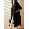 imagechouyatou Womens Business Casual Single Breasted Wool Coat Button Down Winter Midi Long Pea CoatBlack