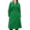imagechouyatou Womens Casual Double Breasted Wool Coat Office Formal Midi Long Winter Pea Coat with BeltGreen