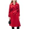 imagechouyatou Womens Casual Double Breasted Wool Coat Office Formal Midi Long Winter Pea Coat with BeltRed