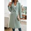 imagechouyatou Womens Casual Notched Lapel Wool Coat Double Breasted Wool Blend Duster Long Trench Pea CoatGreen