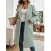 imagechouyatou Womens Casual Notched Lapel Wool Coat Double Breasted Wool Blend Duster Long Trench Pea CoatGreen