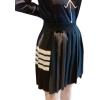 imagechouyatou Womens Color Block Striped Pleated Knit Skirt High Elastic Waist Irregular Hem Knitted SkirtBlack
