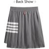 imagechouyatou Womens Color Block Striped Pleated Knit Skirt High Elastic Waist Irregular Hem Knitted SkirtGray
