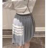 imagechouyatou Womens Color Block Striped Pleated Knit Skirt High Elastic Waist Irregular Hem Knitted SkirtGray
