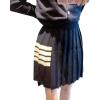 imagechouyatou Womens Color Block Striped Pleated Knit Skirt High Elastic Waist Irregular Hem Knitted SkirtNavy