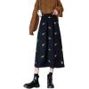 imagechouyatou Womens Cute Floral Embroidered Elastic Waist ALine Midi Long Corduroy SkirtBlack