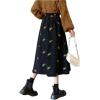 imagechouyatou Womens Cute Floral Embroidered Elastic Waist ALine Midi Long Corduroy SkirtBlack